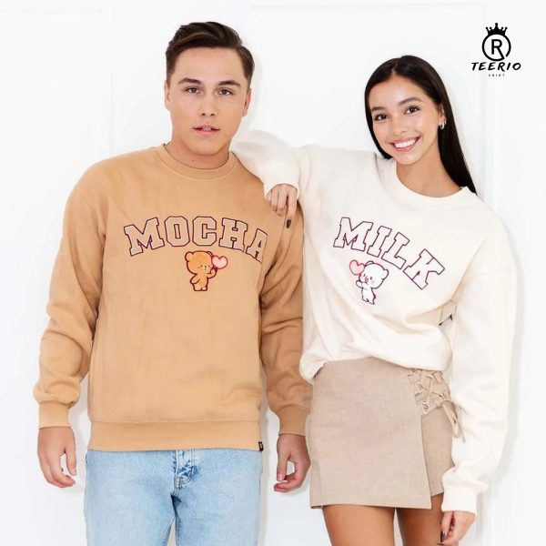 Couple Milk and Mocha Bears Custom Embroidered Crewneck Swaetshirt