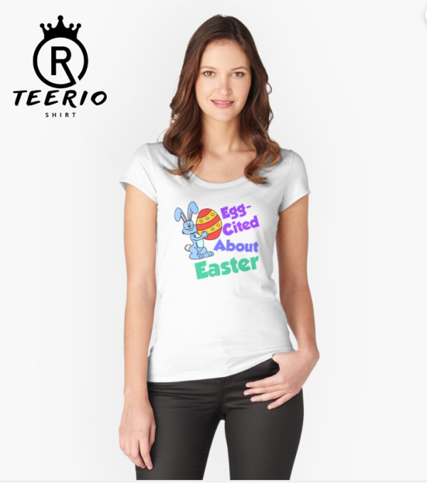 Excited About Easter Egg Pun With Easter Bunny Fitted Scoop T-Shirt