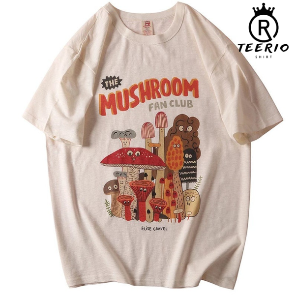 Oversized Vintage Mushroom Print T Shirt