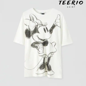 Di.sney Chic Fashion Min.nie Mo.use Cartoon Print Casual Women T-Shirt