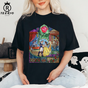 Disney Beauty & The Beast Stained Glass Rose Graphic T-Shirt, Magic Kingdom,Disneyland Family Trip Vacation Gift Unisex T-shirt