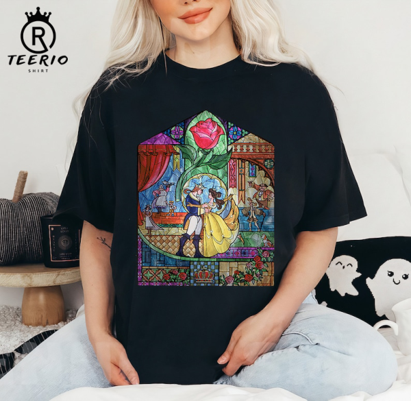 Disney Beauty & The Beast Stained Glass Rose Graphic T-Shirt, Magic Kingdom,Disneyland Family Trip Vacation Gift Unisex T-shirt