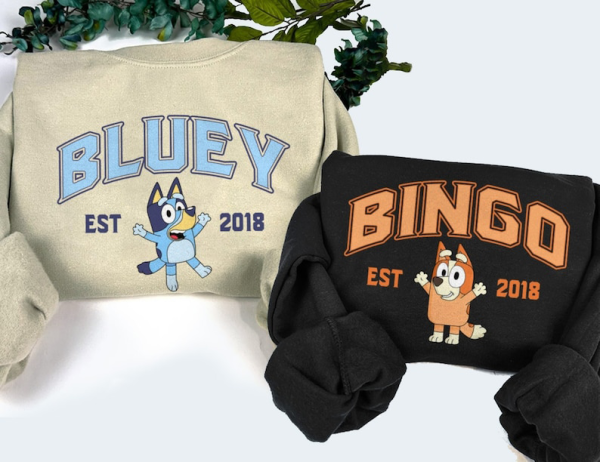 Bluey and Bingo Sweatshirt, Y2k Trending Sweatshirt, Crewneck Sweater, Valentine Gift, Bluey Shirt, Cartoon, Couple Shirt