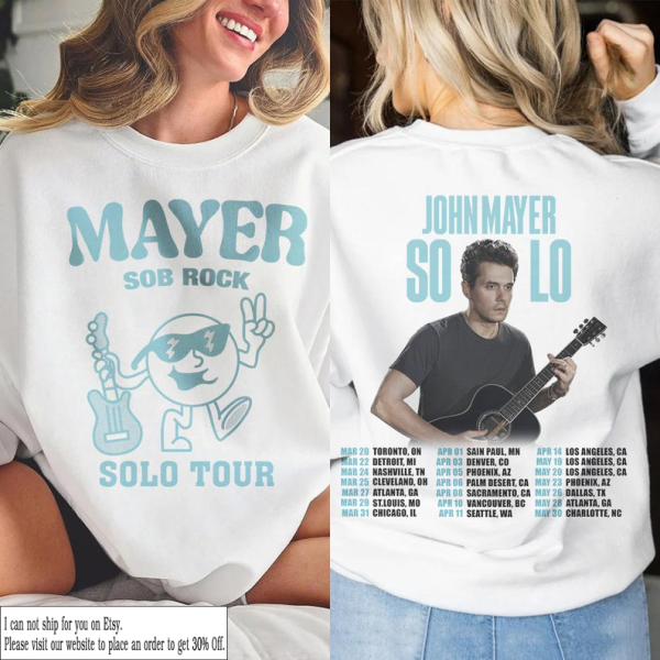 John Mayer Music Shirt, 2 Side John Mayer Solo Tour Sweatshirt, John Mayer Solo Tour Vintage Retro Graphic Tee Music Unisex Gifts Fan Hoodie