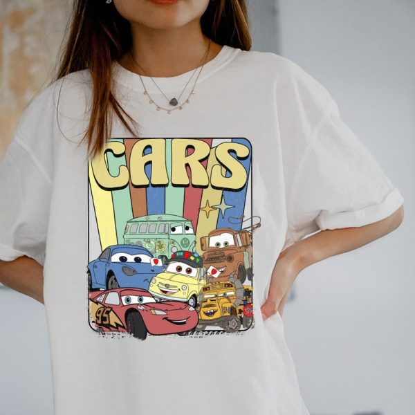 Retro Disney Cars Shirt, Lightning McQueen And Friends Shirts, Disney Cars Face Outline Family Matching Shirt, Disney Kids Tee