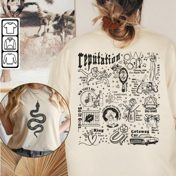 Taylor Music The Eras Tour, Reputation Tracklist Double Sides, Taylor Tour Album T-Shirt Hoodie Sweatshirt Shirt