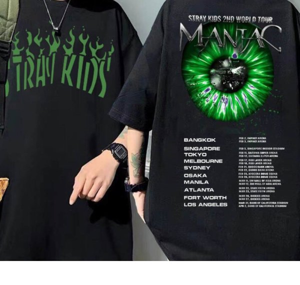 Maniac World Tour Shirt,Stray Kids Green Logo Shirt,Kpop Merch Sweatshirt,Unisex Stay Fandom,Maniac Kpop Concert Fan Made,SKZ Merch Shirt.