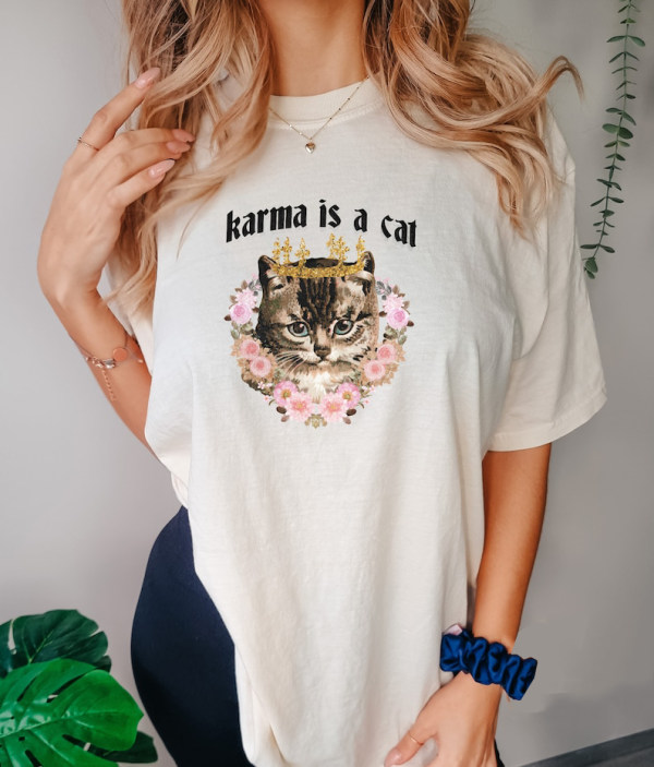 Karma Is A Cat Shirt, Comfort Color Cat Shirt, Midnights Album Shirt, Cat Lover Shirt, Music Lover Gift, Track List Shirt