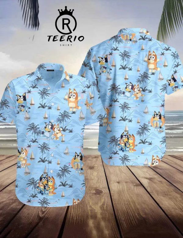 Bluey Beach Hawaii Shirts, Summer Shirt, Hawaiian Shirt, Bluey Hawaiian Shirt, Bluey Birthday, Kids Hawaiian Shirt, Funny Bluey Shirt