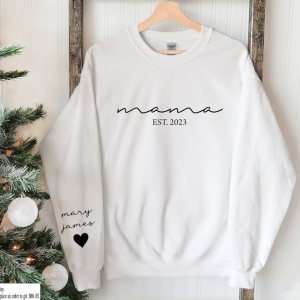 Personalized Mama Sweatshirt with Kids Names Sleeve, Custom Momma Sweater, Est Date Mom Sweatshirt, Gift for Mother, Childs Names on Sleeve