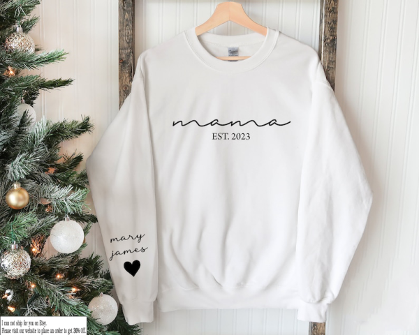 Personalized Mama Sweatshirt with Kids Names Sleeve, Custom Momma Sweater, Est Date Mom Sweatshirt, Gift for Mother, Childs Names on Sleeve