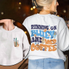 Running On Bluey And Caffeine Sweatshirt, Rachel And Iced Coffee Sweatshirt, Running On Bluey And Caffeine