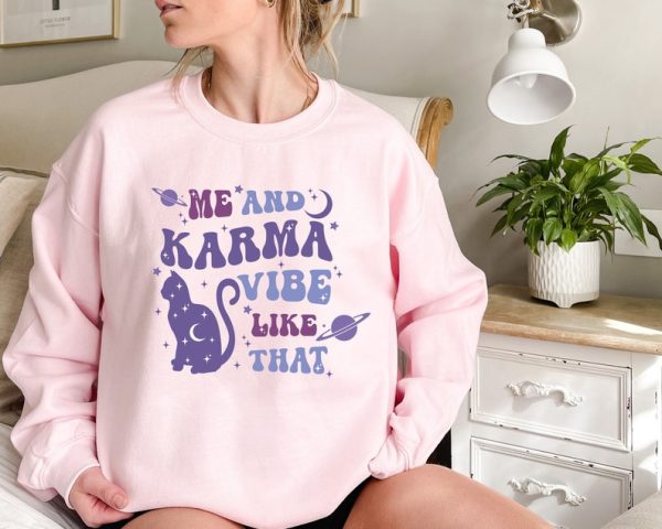 Me and Karma Vibe Like That T-shirt, Swift Fan Shirt, Funny Birthday Gift, Midnights Album, Groovy Karma Is A Cat Sweatshirt, Concert Merch,