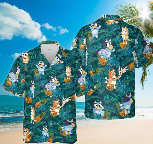 Bluey Beach Hawaii Shirts, Summer Shirt, Hawaiian Shirt, Bluey Hawaiian Shirt, Bluey Birthday, Kids Hawaiian Shirt, Funny Bluey Shirt