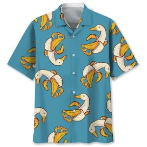 Funny Banana Duck Hawaiian Shirt Animal Lover Button Down Summer Aloha Shirt, 3D Hawaiian Aloha Shirt, Shirts Summer, Vacation Shirt