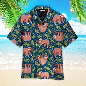 Tropical Sloth Hawaiian Shirts For Men Women, Sloth Shirt Tropical Casual Aloha Shirt Mens Hawaiian Button Down Short Sleeve