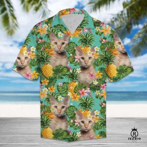 Tropical Cat Hawaiian Shirts for Men Women, Cat Lovers Gift Mens Casual Shirt Button Down Short Sleeves, Cat Lover Gift Shirt