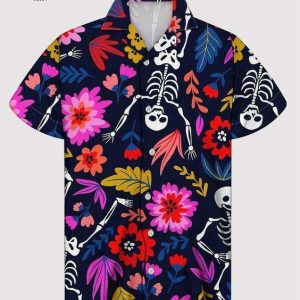 Pineapple Skull Black Hawaiian Shirt, Summer Skull Hawaiian Shirt, Hawaiian Shirt For Men