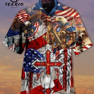 Unisex Jesus American One Nation Under God US Flag Hawaiian Shirt, Aloha Hawaiian Shirt Short Sleeve Hawaiian