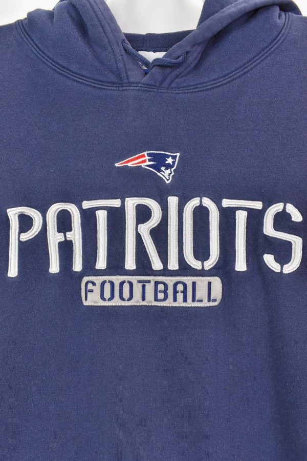 Vintage New England Patriots hoodie, 90s streetwear USA NFL American football long sleeve hood navy blue embroidered sweatshirt