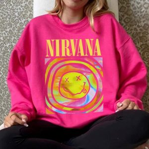 Nirvana Sweatshirt, Nirvana Smile Face Crewneck Sweatshirt, Nirvana Pink Sweatshirt, Trendy Pink Sweatshirt, Gift Valentine’s Day For Girls