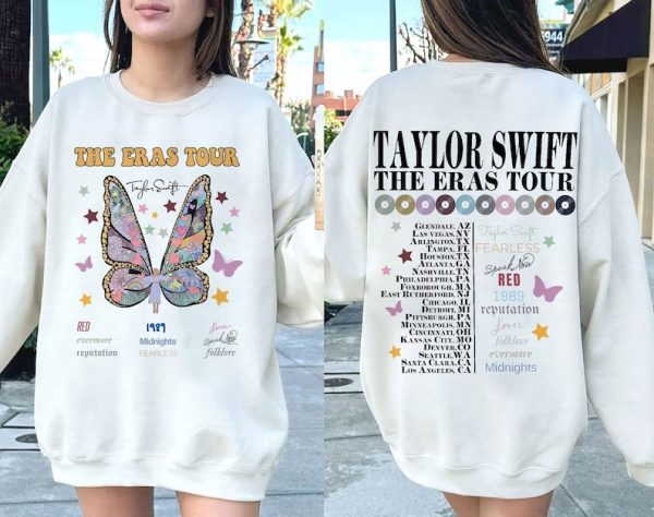 TS Eras Tour 2023 Sweatshirt, Vintage Eras Tour Butterfly Shirt, Midnights Concert Shirt, Midnight Concert