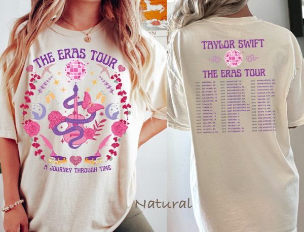 The Eras Tour Tshirt with Tour Dates on Back | Graphic Swiftie Shirt | Vintage Concert Tee |