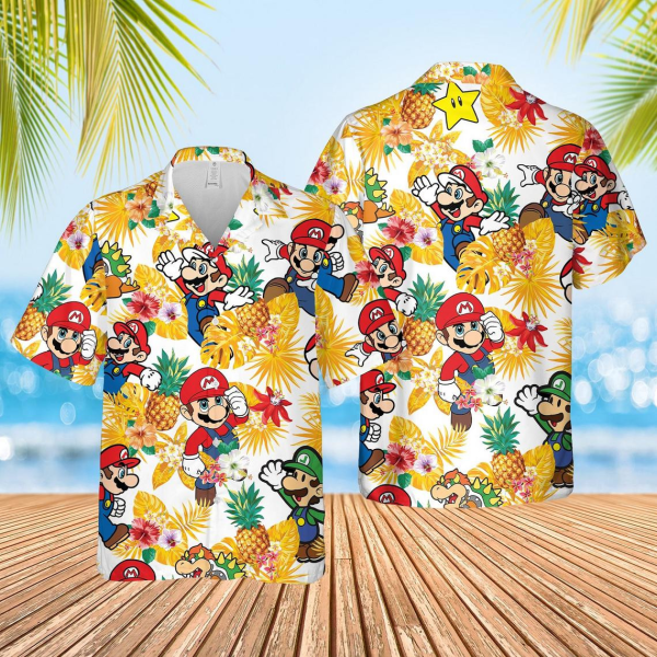 Super Mario Hawaiian Shirt, Super Mario and friends Button Down Shirt, Nintendo Super Mario Teee, Disneyland Vacation Trip