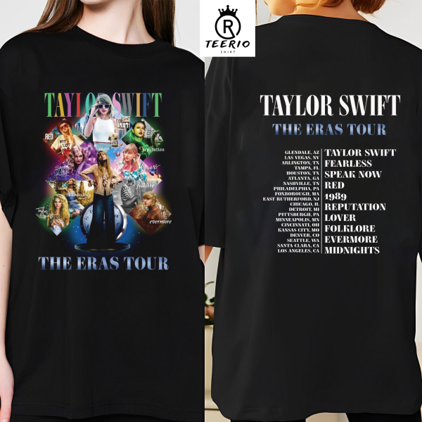 Taylor’s Swiftie Merch, The Eras Tour 2023 Sweatshirt, The Eras Tour Vintage 2 Side Shirt With Tour Places and Albums on The Back Shirt