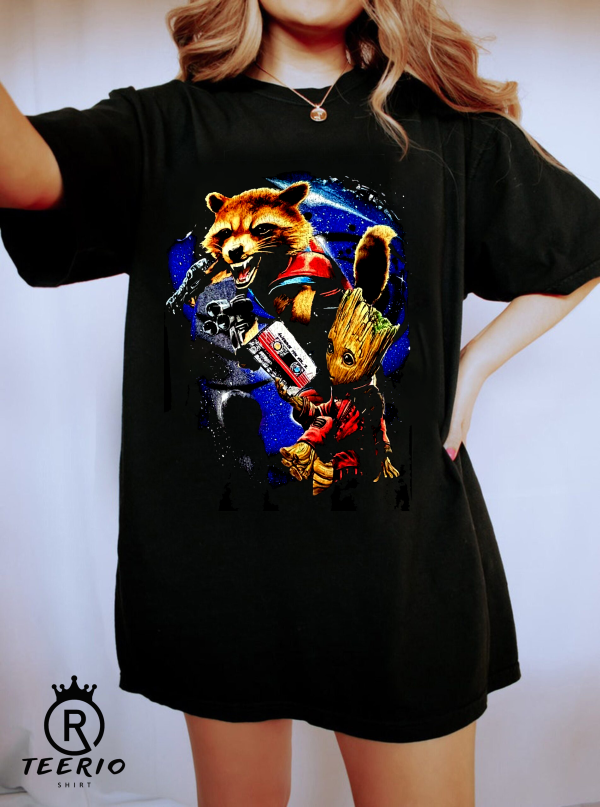 Vintage Rocket Racoon & Groot T-Shirt, Guardians Of The Galaxy Shirt, Marvel Shirt, Rocket Raccoon Shirt, Guardians Of The Galaxy 3