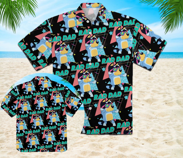 Bluey Hawaiian Shirt, Bluey Shirt, Bluey Dad Button Shirt, Rad Dad Bluey Shirt, Fathers Day Shirt, Dad Bluey Shirt, Bluey And Bingo