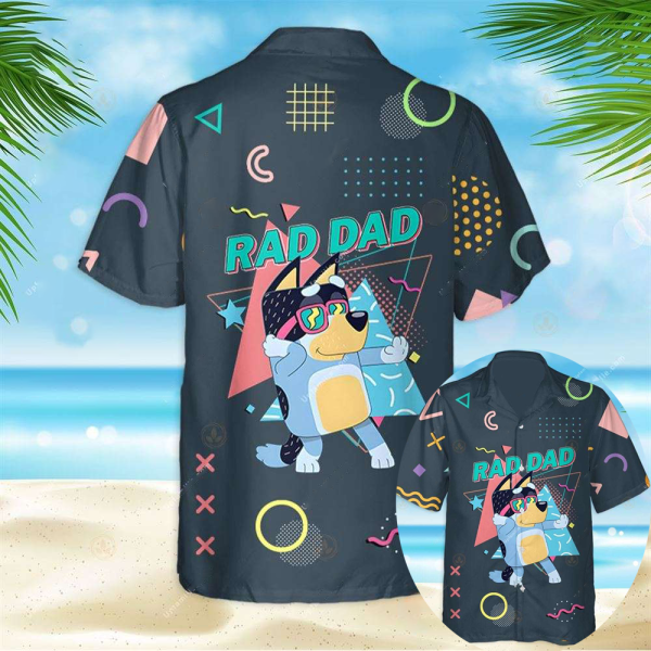 Bluey Hawaiian Shirt, Bluey Shirt, Bluey Dad Button Shirt, Rad Dad Bluey Shirt, Fathers Day Shirt, Dad Bluey Shirt, Bluey And Bingo