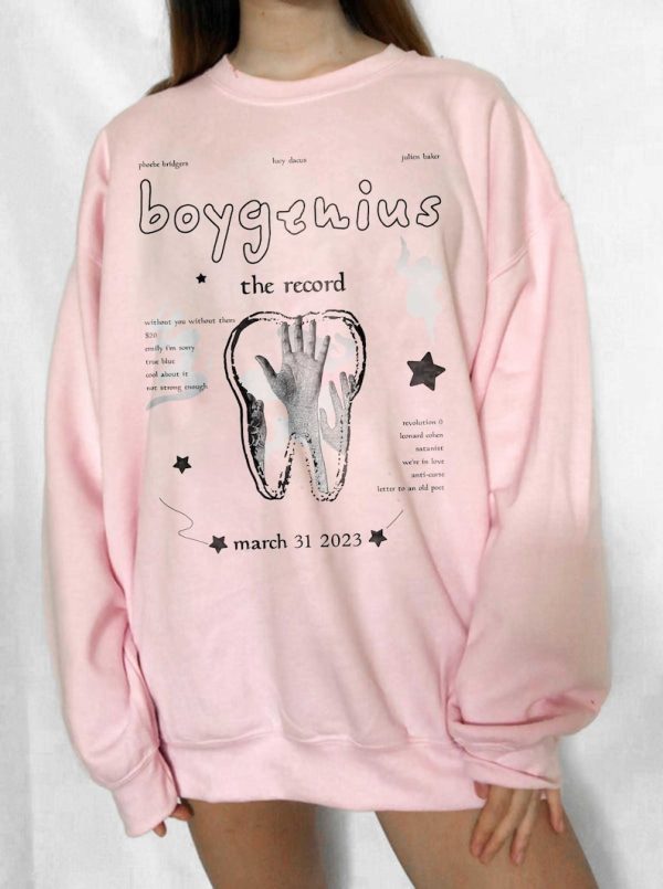 Boygenius Tooth The Record Merch Sweatshirt Hoodie Indie Rock Music Tour 2023 Phoebe Bridgers Julien Baker Lucy Dacus 20 dollars Tracklist