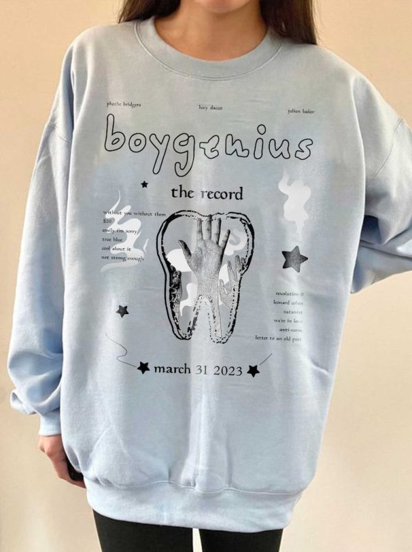 Boygenius Tooth The Record Merch Sweatshirt Hoodie Indie Rock Music Tour 2023 Phoebe Bridgers Julien Baker Lucy Dacus 20 dollars Tracklist