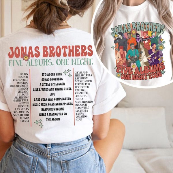 Retro Jonas Brothers  Shirt, Joe Jonas Double sided shirt, Five Albums One Night Shirt, Jonas Retro 90’s Sweater “