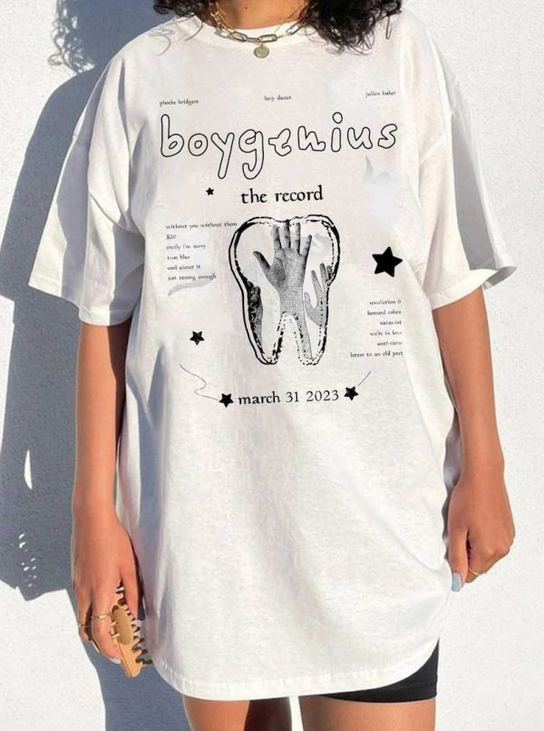 Boygenius Tooth The Record Merch Sweatshirt Hoodie Indie Rock Music Tour 2023 Phoebe Bridgers Julien Baker Lucy Dacus 20 dollars Tracklist