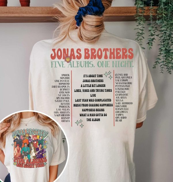 Retro Jonas Brothers  Shirt, Joe Jonas Double sided shirt, Five Albums One Night Shirt, Jonas Retro 90’s Sweater “