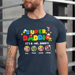 Personalized Super Daddio Game Shirt, Custom Kids Name Dad Shirt, Funny Father’s Day Daddio Shirt, Super Dad Gamer Shirt