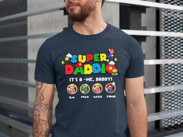 Personalized Super Daddio Game Shirt, Custom Kids Name Dad Shirt, Funny Father’s Day Daddio Shirt, Super Dad Gamer Shirt