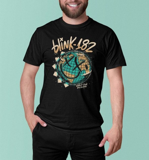 Blink 182 Arrow Smiley T-Shirt, Blink 182 World Tour 2023 Shirt, Blink 182 Band Tee, Retro Blink Shirt, Blink World Tour 2024, Arrow Smiley