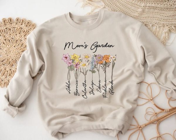 Mom’s Garden Sweatshirt, Custom Mama Shirt With Kids Names, Personalized Mom Sweater, Gift For Mother, Mothers Day Gift, Mom Birthday Gift