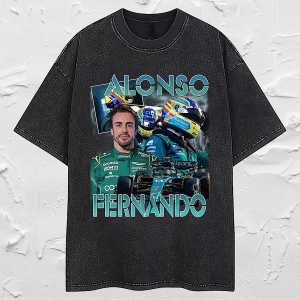 Fernando Alonso Vintage Washed T-Shirt, Formula Racing F1 Homage Graphic Unisex Long Sleeve