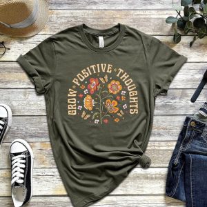 Grow Positive Thoughts Tee, Floral T-shirt, Bohemian Style Shirt, Butterfly Shirt, Trending Right Now, Women’s Graphic T-shirt