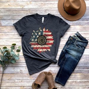 America Sunflower Shirt, USA Flag Flower T Shirt, Gift For American, 4th Of July Flag Graphic T-Shirt, Freedom TShirt, Independence Shirt