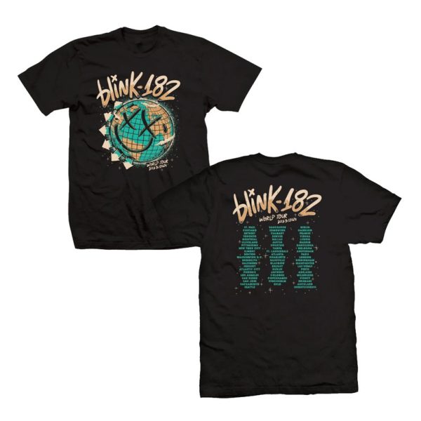 NEW-2 Sided 182 The World Tour 2023 2024 Shirt, Blink 182 Tour Merch, Blink 182 Rock and Roll Concert Tshirt