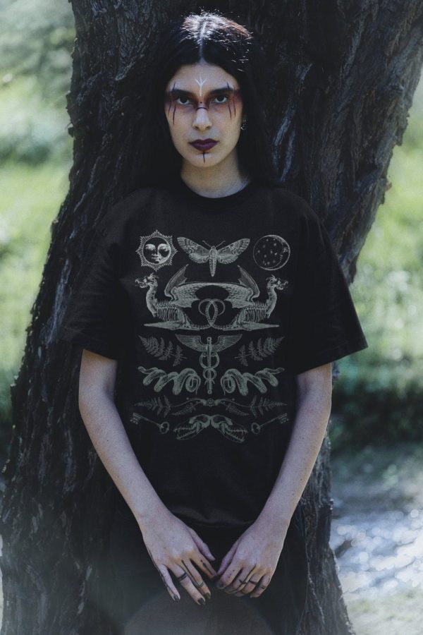 Goth Dragon Occult Moth Collage Shirt