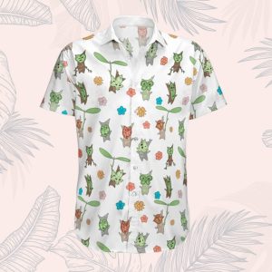 Korok Summer Hawaiian Shirt, Zelda Button Up, Zelda Majora and Korok Hawaiian Shirt, Legend of Zelda Shirt,Flora Of Hyrule Hawaiian Shirt