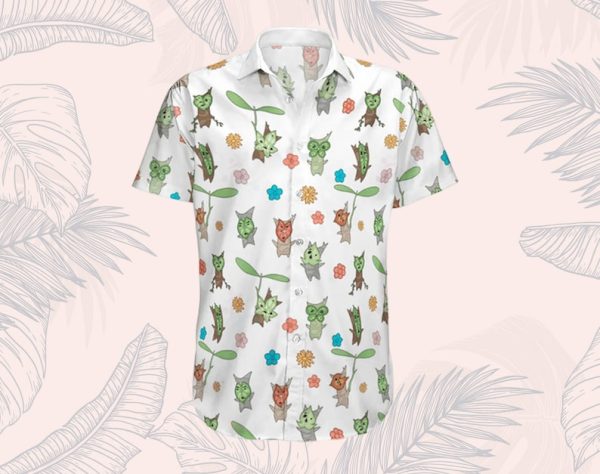 Korok Summer Hawaiian Shirt, Zelda Button Up, Zelda Majora and Korok Hawaiian Shirt, Legend of Zelda Shirt,Flora Of Hyrule Hawaiian Shirt