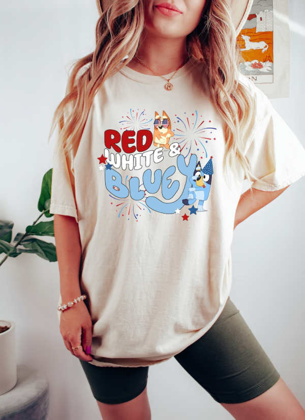 Red White Bluey Shirt, Bluey and Bingo 4th July Shirt, Bluey Independence Day Shirt, Bluey Fireworks Shirt, Independence Day 2023 Shirt