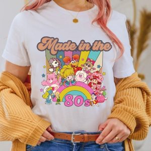 Cartoon Friends Nostalgia Shirt, Friends 80’s Cartoon Characters Rainbow Shirt, Care Bears And Strawberry Tee, 80s Cartoon Friends Shirt